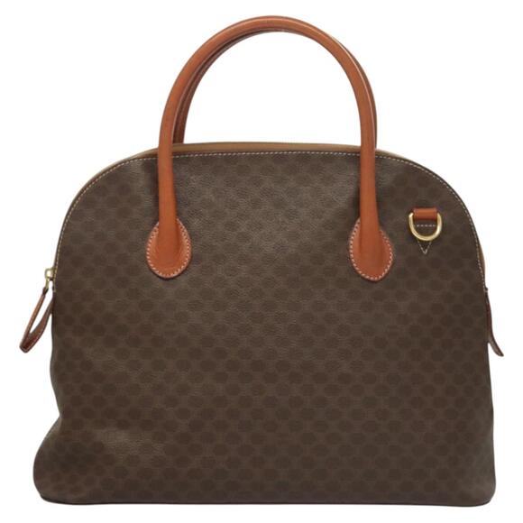 CELINE Macadam Canvas Hand Bag Pvc Leather Brown Gold - Picture 2 of 12